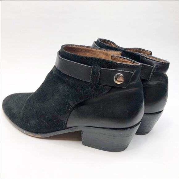 MADEWELL Charley Black Suede Snap Leather Ankle Heeled Booties Boots Women's 7 - Picture 9 of 9
